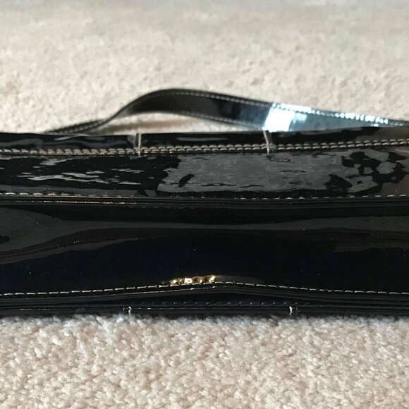 Ladies Sleek Black Dinner Purse/Bag with a Faux Buckle, There's Clasp Underneath - Picture 14 of 16